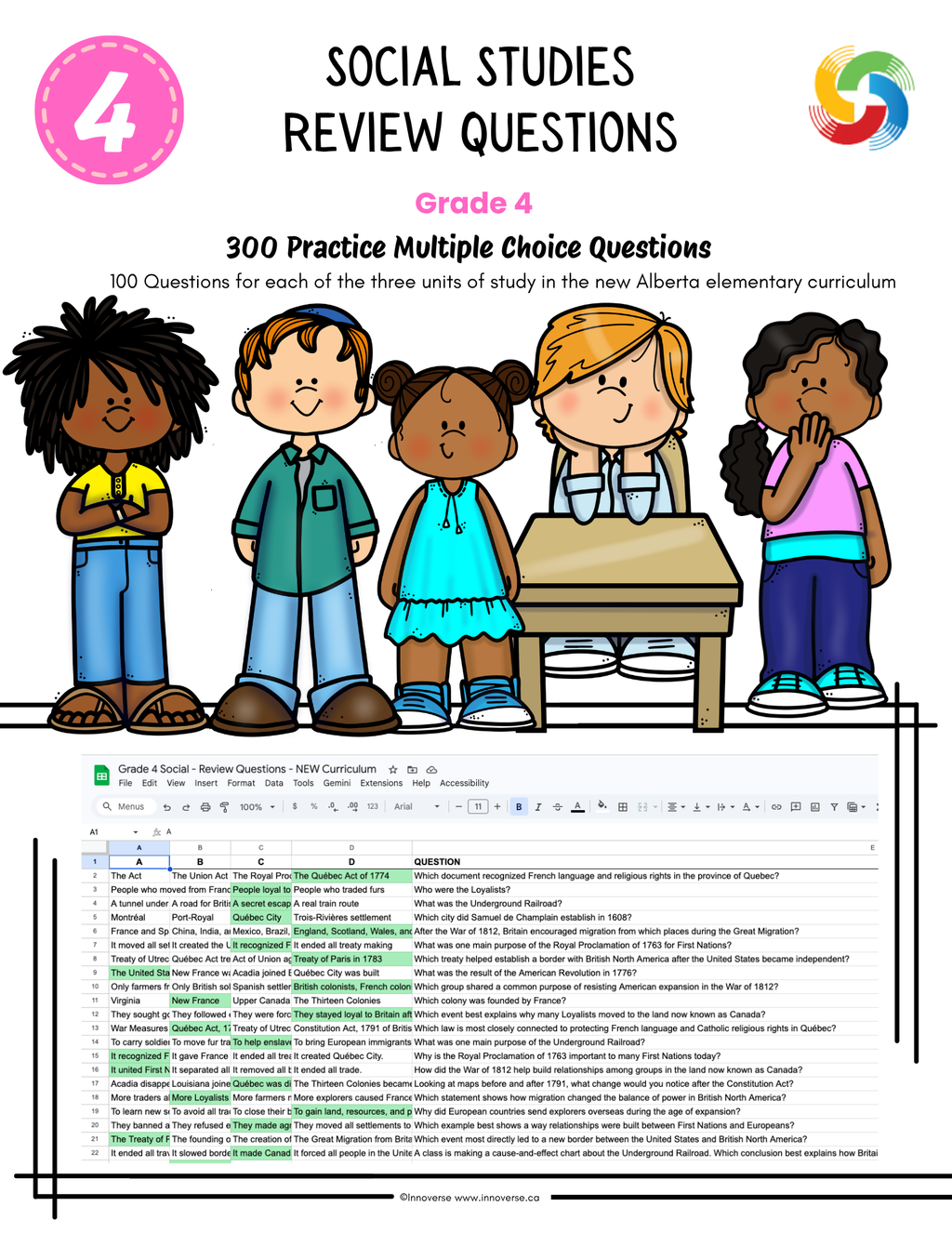 Grade 4 Social Studies - Alberta New Curriculum - COMPLETE 300 Question Bank for Assessments