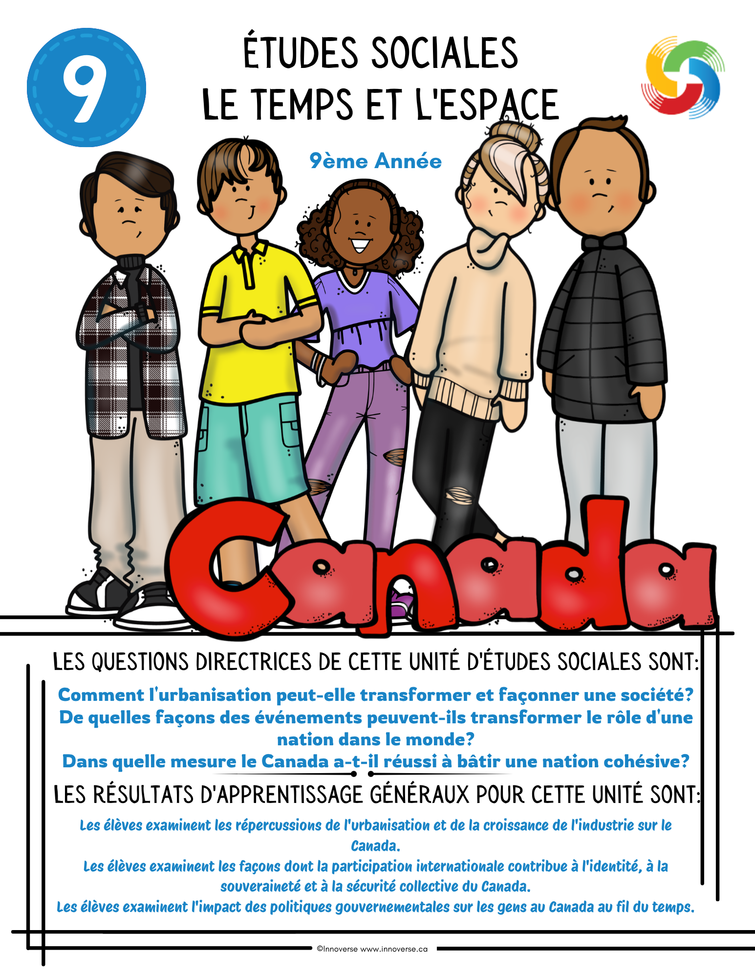 Grade 9 French Immersion Social Studies Le Temps et L'espace - Complete Unit 286 Pages, Alberta NEW Program of Studies