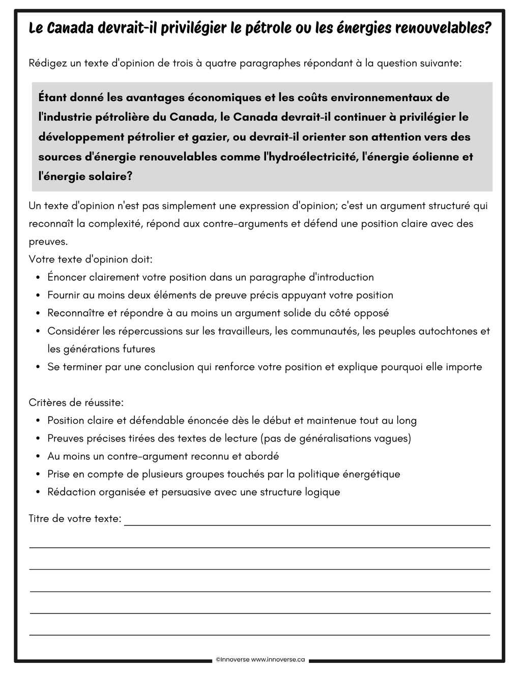 Grade 9 French Immersion Social Studies Le Temps et L'espace - Complete Unit 286 Pages, Alberta NEW Program of Studies