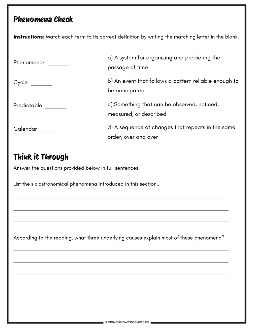 Grade 5 Space Unit | Alberta Science Curriculum | Moon Phases, Eclipses, Seasons & Auroras Workbook