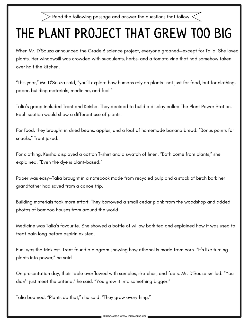 Grade 6 ELAL Reading Comprehension Book of Practice Passages