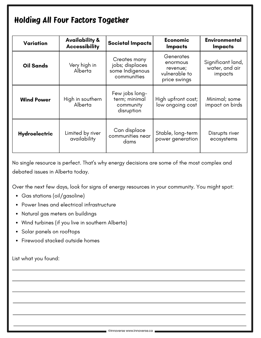 Grade 6 Science - Energy - New Alberta Curriculum - No Prep Unit Workbook
