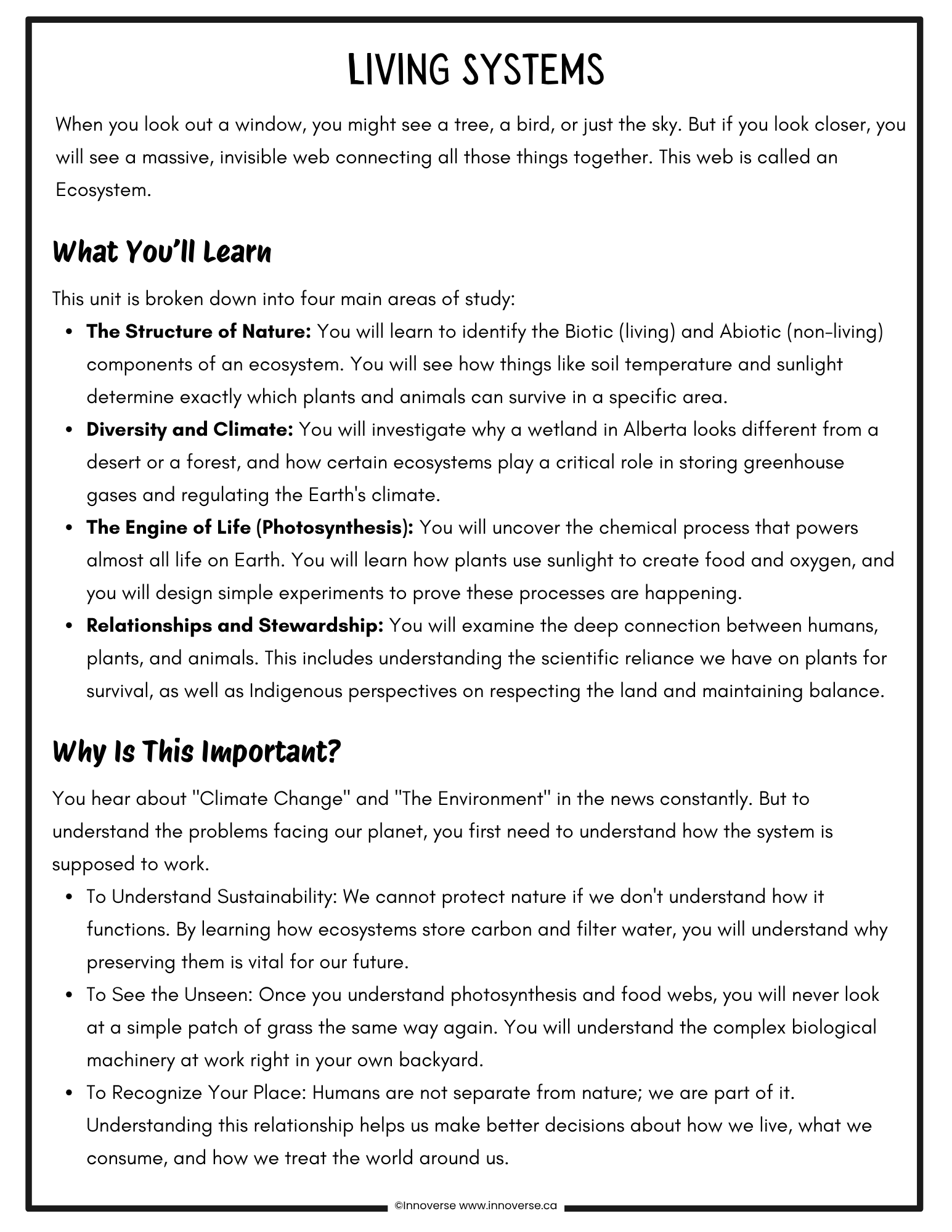 Grade 6 Science - Living Systems - New Alberta Curriculum - No Prep Unit Workbook
