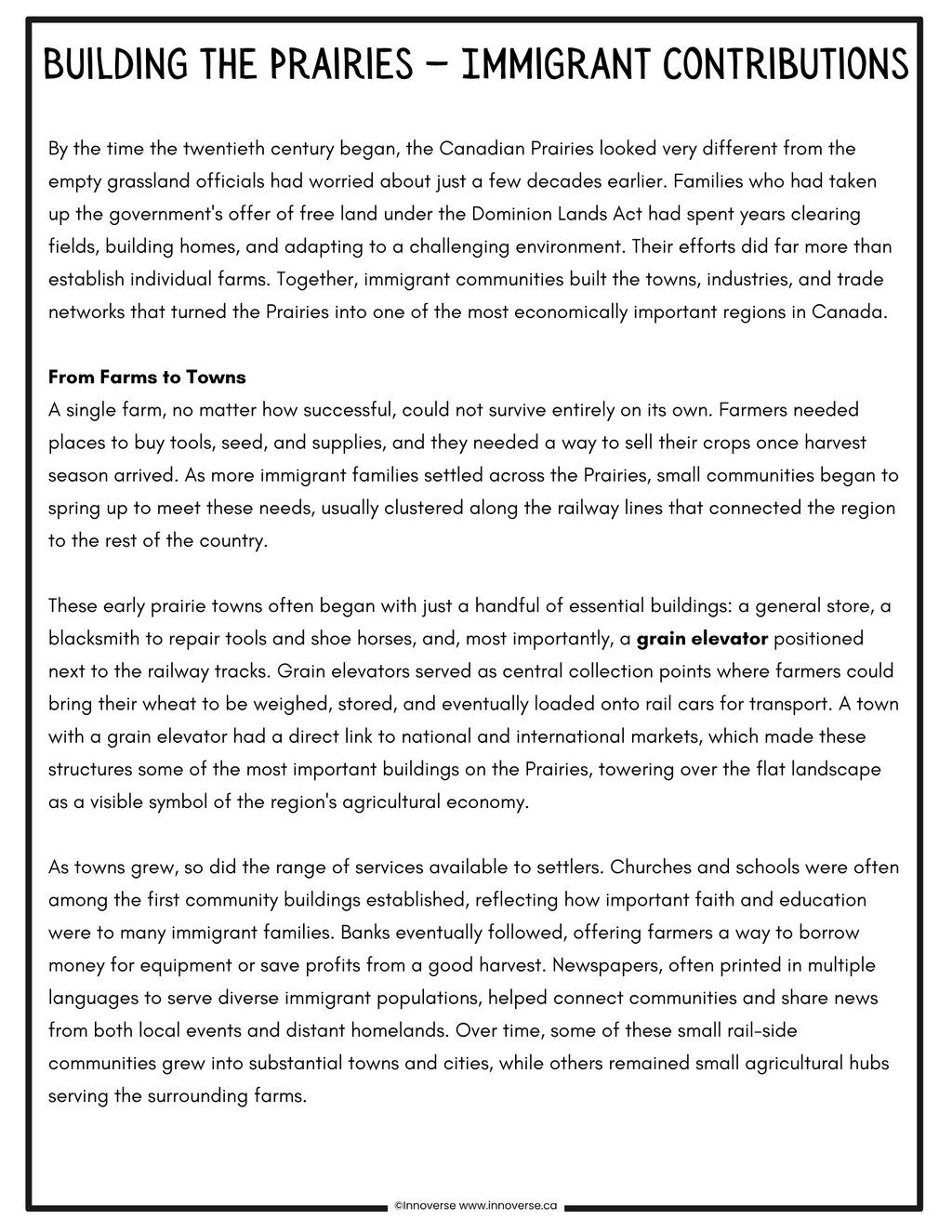 Grade 7 Social Studies — Citizenship: Immigration in Post-Confederation Canada