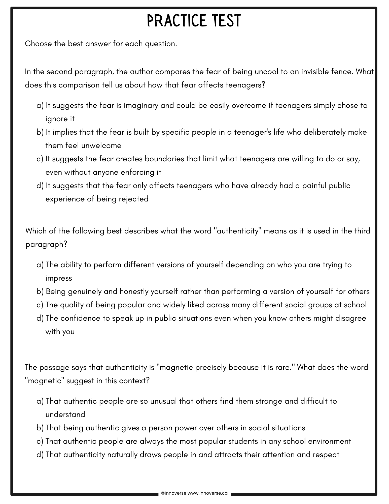 Grade 8 ELAL - Reading Comprehension Practice - Designed for Alberta PAT Preparation