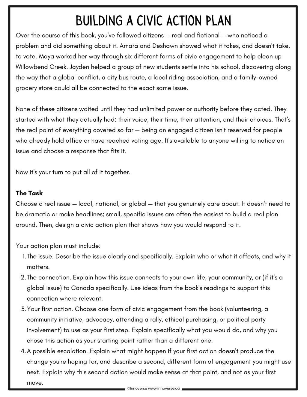 Grade 8 Citizenship Unit — Complete Print & Use Workbook (NEW Alberta Curriculum)